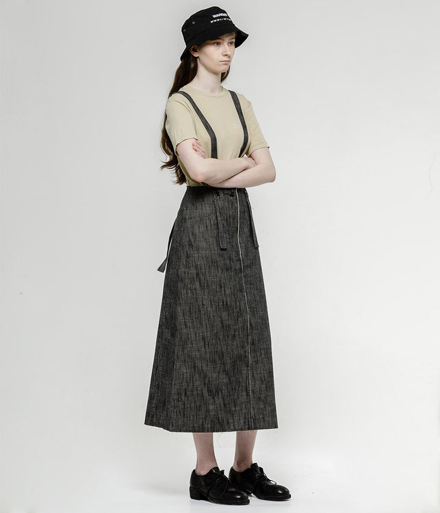 Black Denim Suspender Skirt