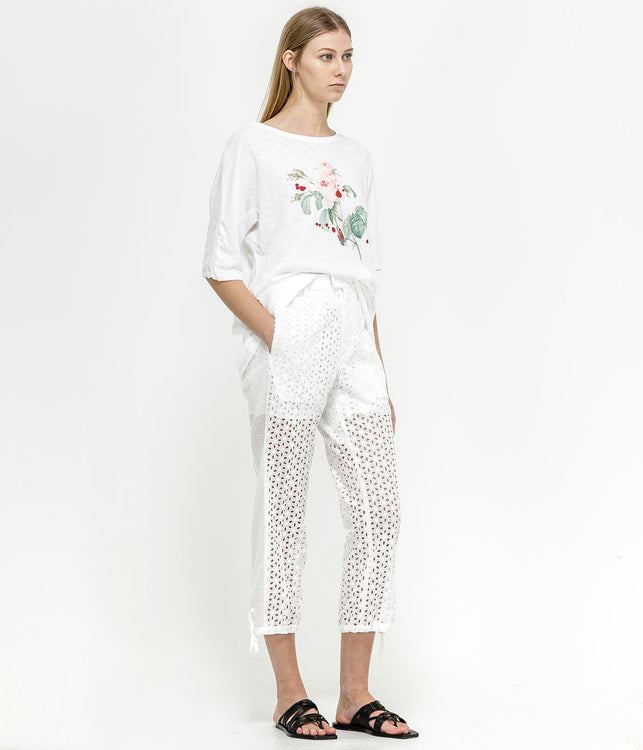 White Floral Eyelet Pants