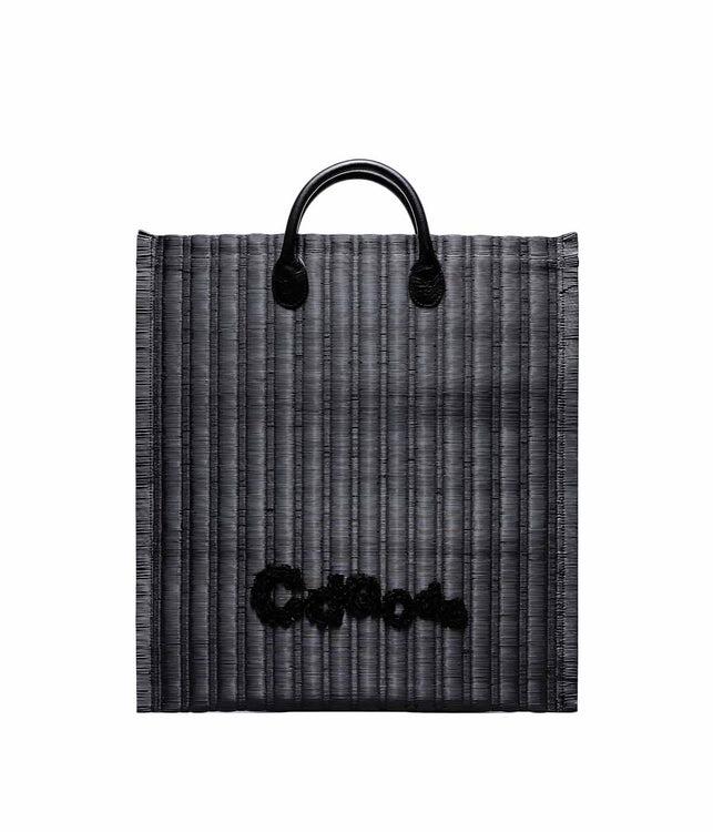 Black Logo Woven Tote Bag