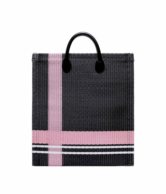 Black Striped Woven Tote Bag