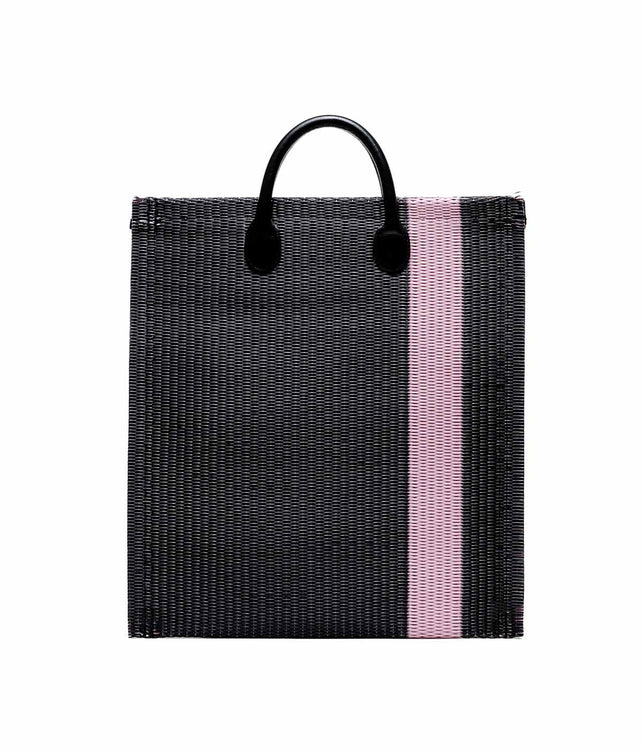Black Striped Woven Tote Bag