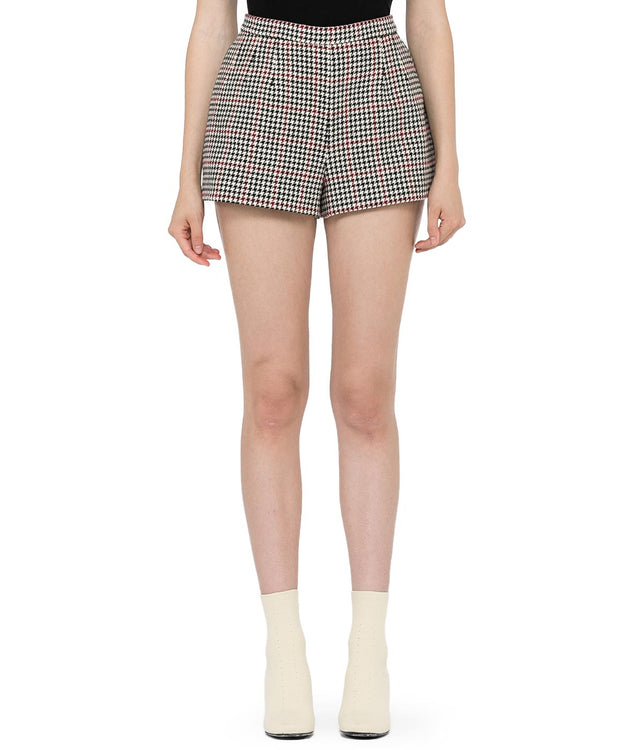 Black Houndstooth Check Shorts