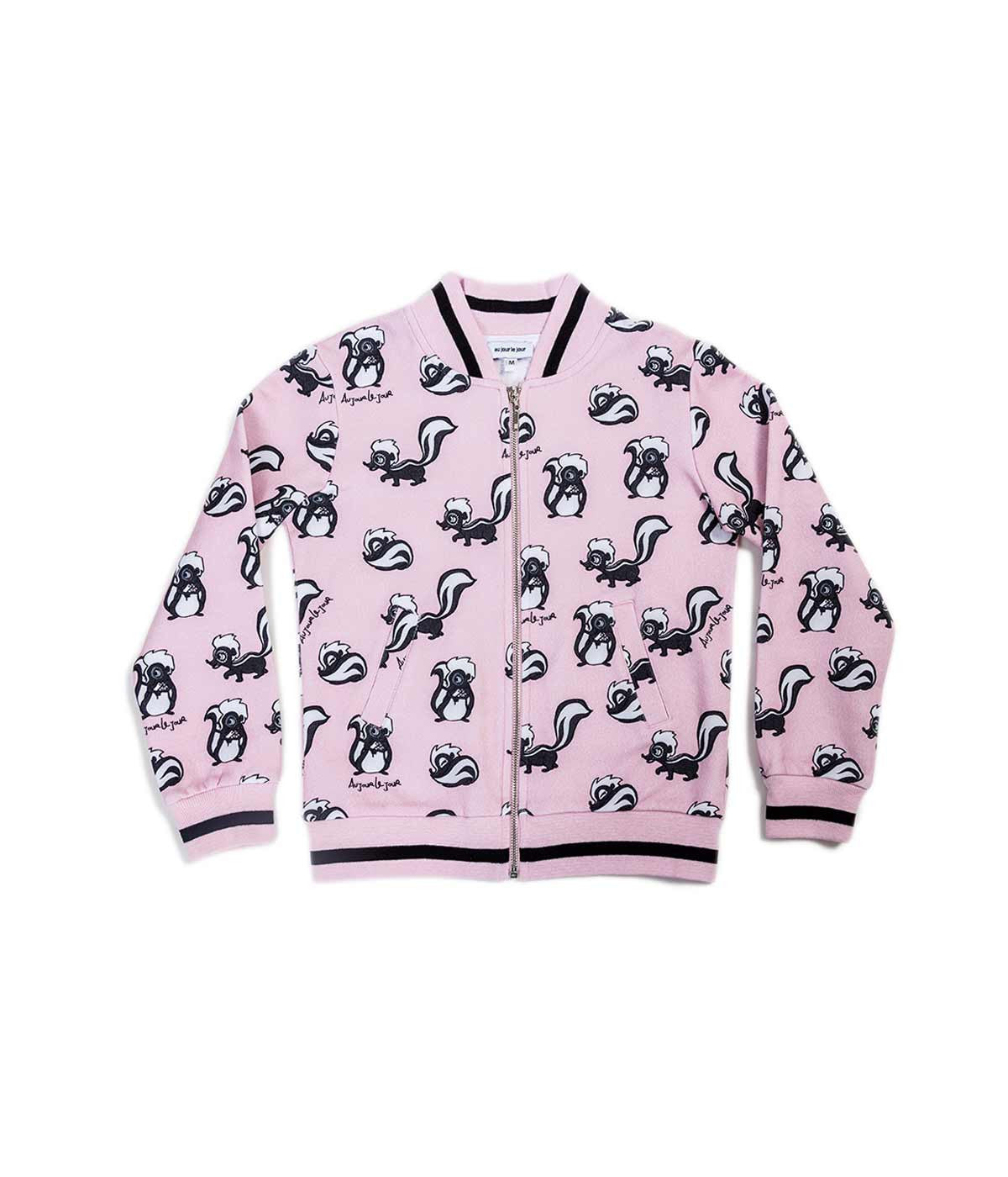 Pink Skunk Print Bomber Jacket