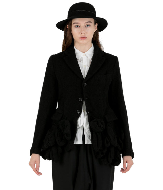 Black Ruffled Front Wool Jacket
