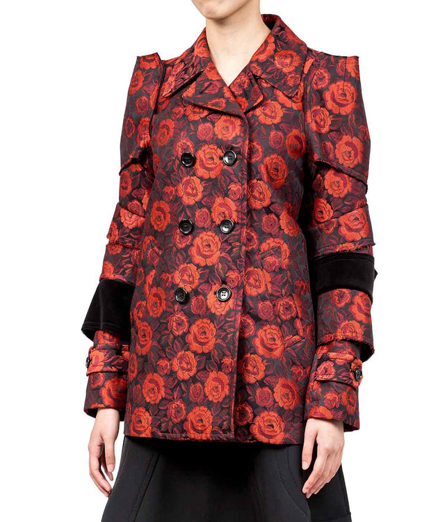 Black & Red Rose Jacquard Jacket