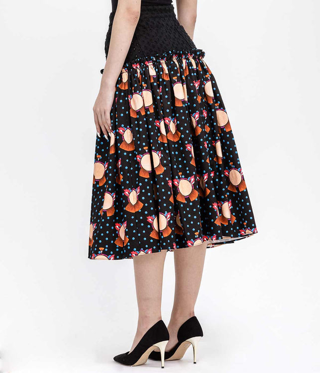 Black Graphic Printed Denim Skirt