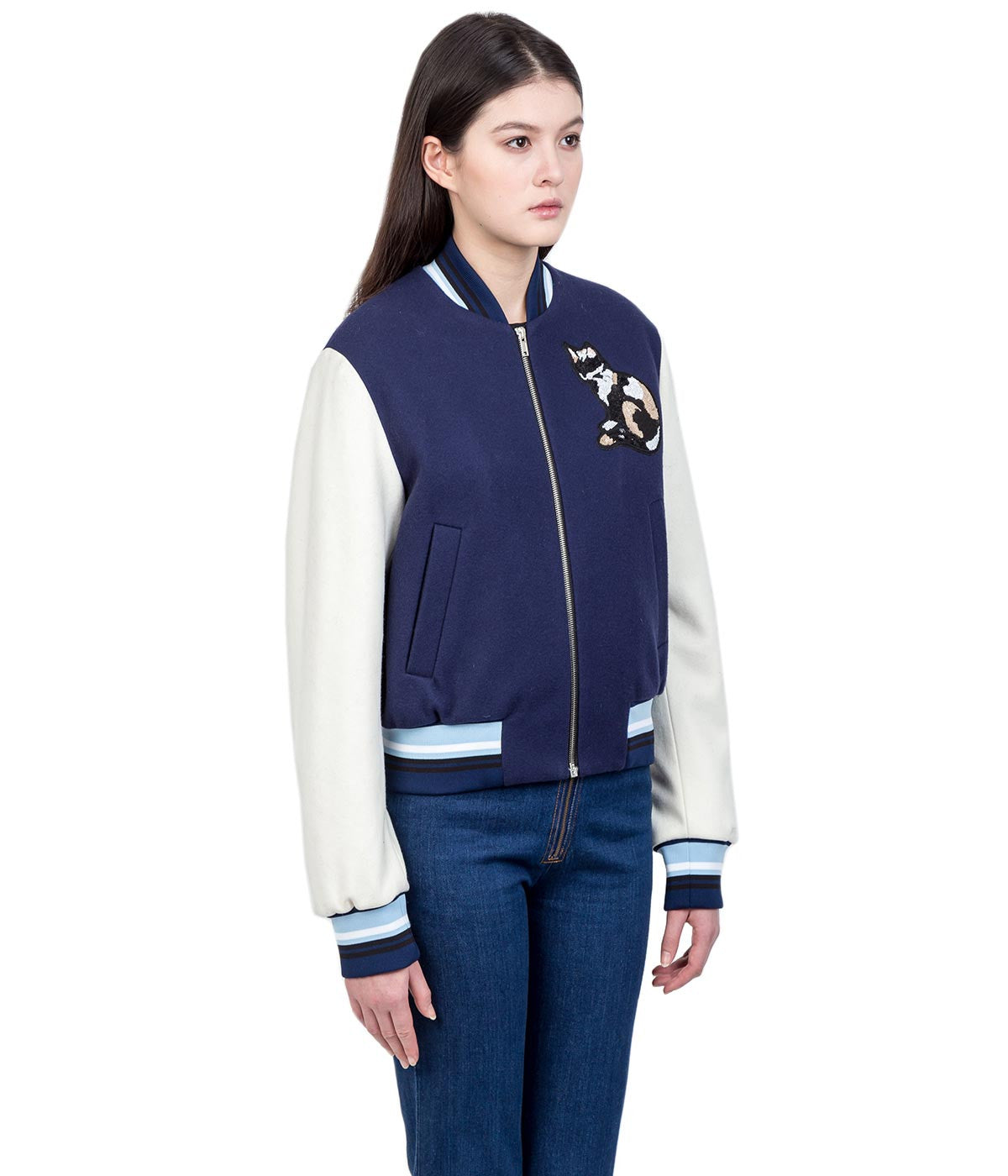 Navy Cat Appliqué Bomber Jacket (Sold out)