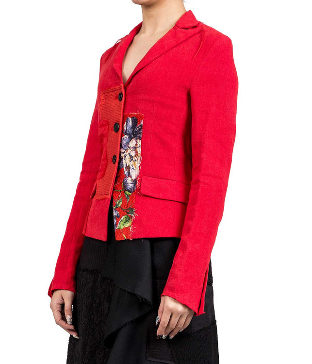 Asymmetric Patch Blazer with Floral Print