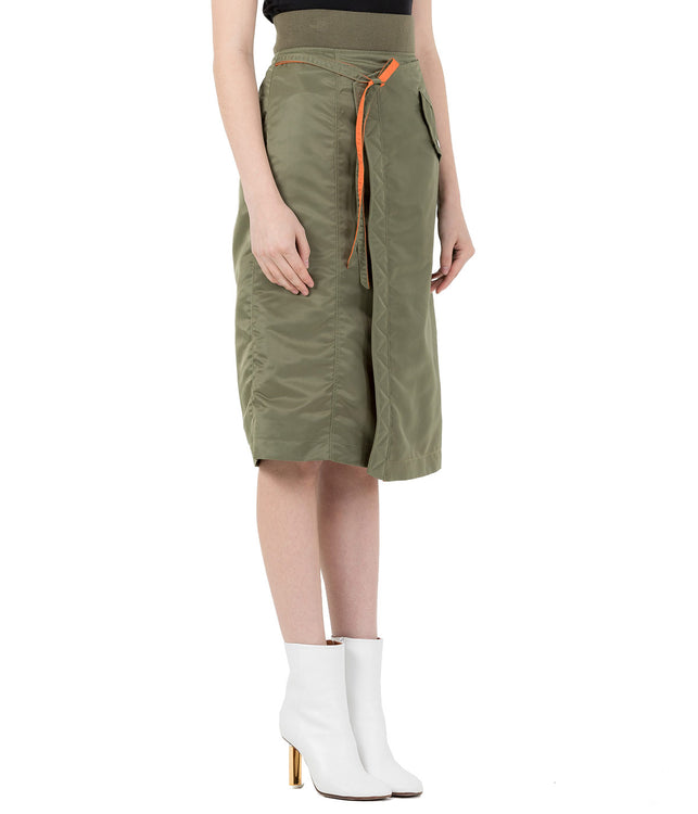 Khaki Green Nylon Wrap Skirt