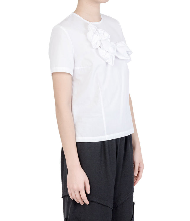 White Ruffle Trimmed Poplin Top