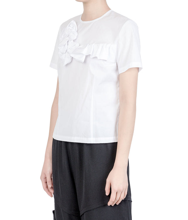 White Ruffle Trimmed Poplin Top