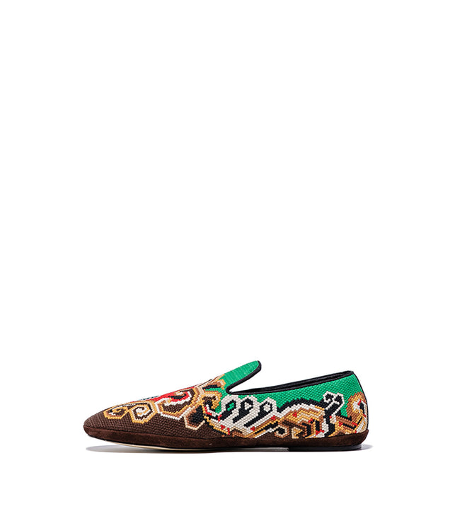 Brown Embroidered Slippers