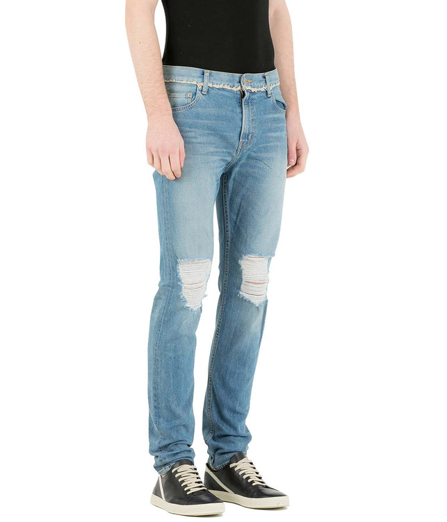 Blue Damaged Knee Skinny Jeans