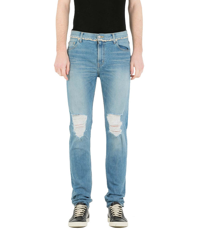 Blue Damaged Knee Skinny Jeans